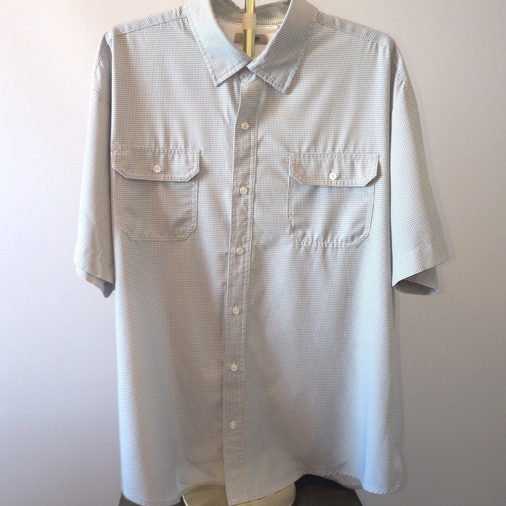Kenneth Cole Reaction Button Down Men 3X White Blue Grid Stretch Short Sleeve - Picture 1 of 10